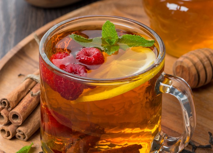Raspberry Lemon Cinnamon Tea in a Glass Cup