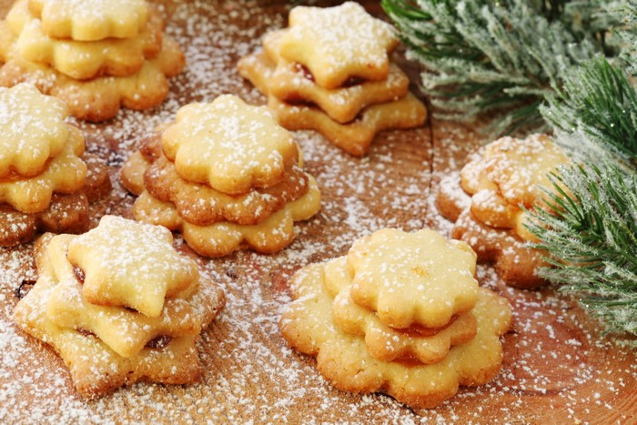 Christmas cookies dusted with powdered sugar