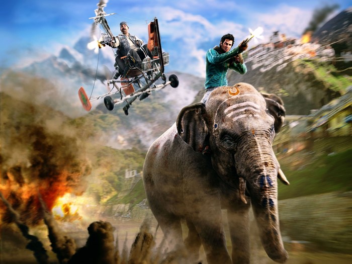Man on Elephant and Gyrocopter in Far Cry 4