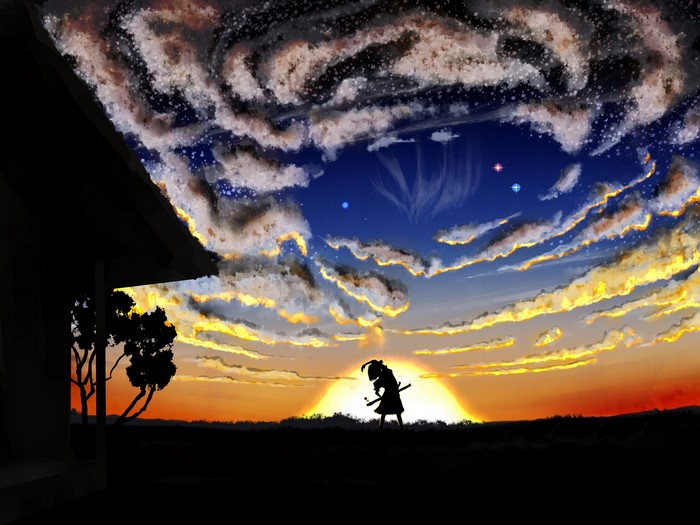 Konpaku Youmu from Touhou Collection at sunset