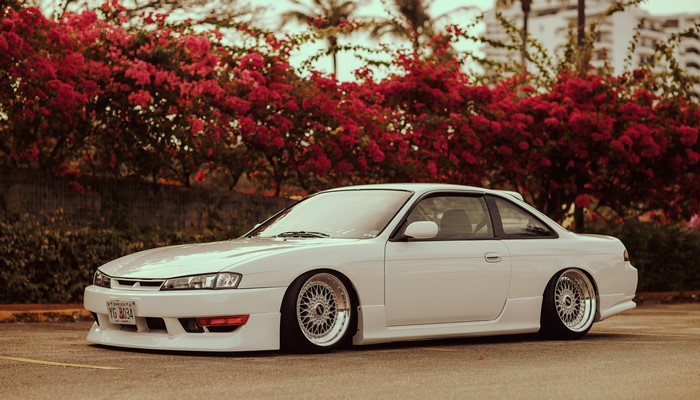 White Nissan Silvia S14 Stance