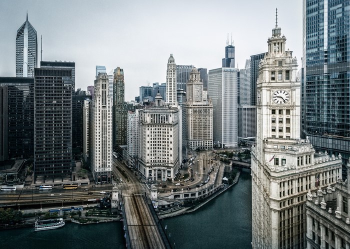 Chicago Cityscape with Skyscrapers and River
