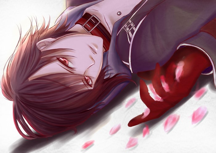 Shin from Amnesia lying down with petals