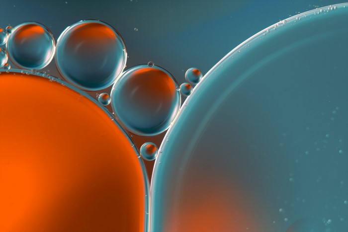 Oil and water drops macro photography