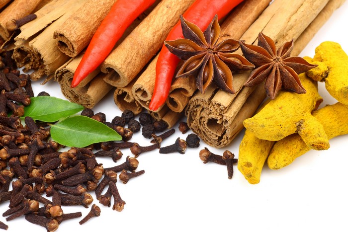 Spices: Cinnamon, Star Anise, Turmeric, Cloves, and Chili Peppers