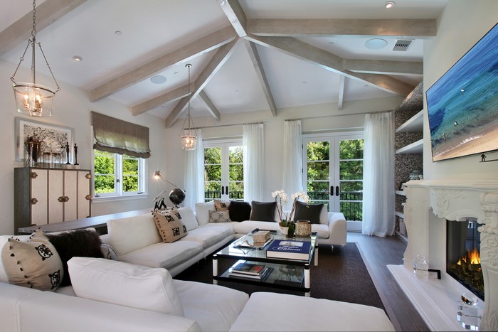 Living room with sofa and fireplace