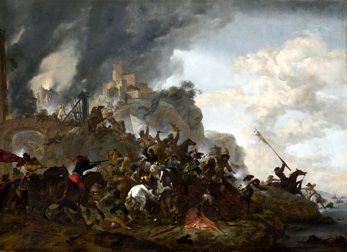 Cavalry making a Sortie from a Fort on a Hill
