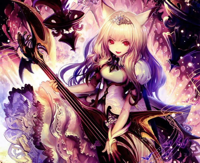 Girl with cat ears playing a string instrument