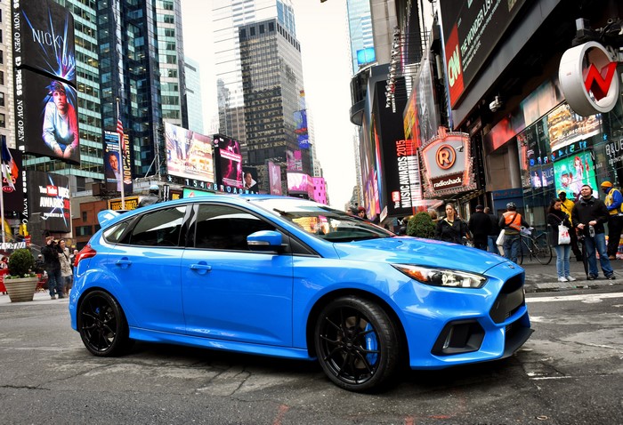 Blue 2015 Ford Focus RS in Times Square
