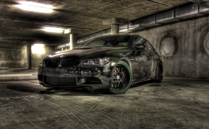 Black BMW M3 E92 Tuning in Parking Garage