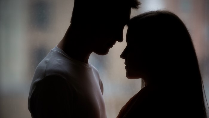 Silhouette of a couple in love