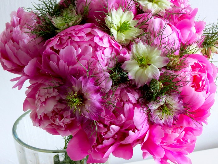 Pink Peony Bouquet with Nigella Flowers