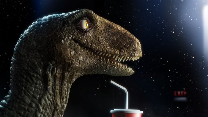 Raptor drinking soda at the movies
