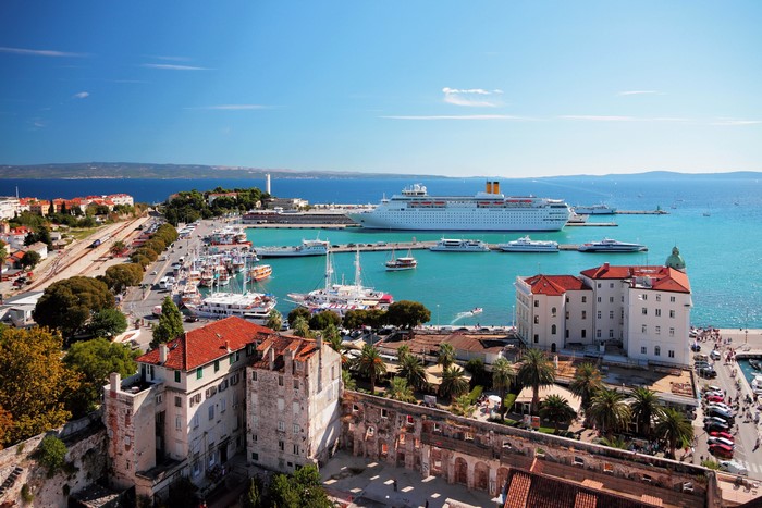Cruise liner and boats in Split, Croatia