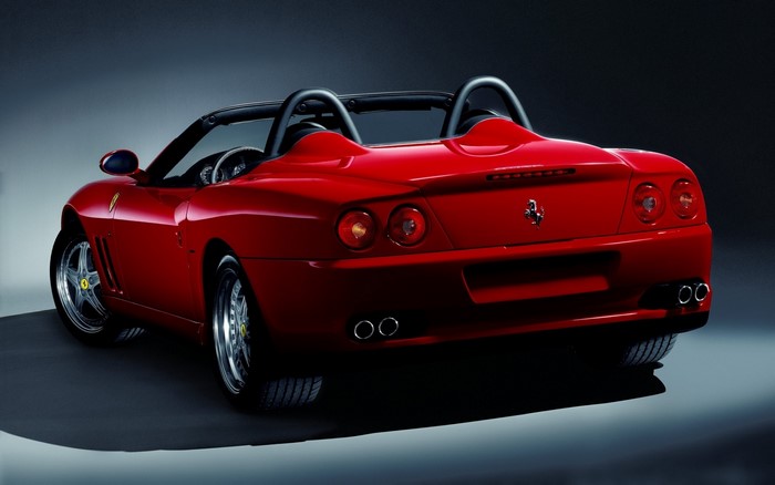 Red Ferrari 550 Barchetta Pininfarina Cabriolet back view