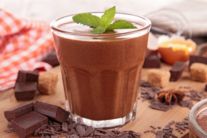 Chocolate Mousse Drink with Mint Garnish