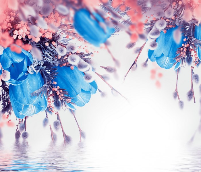 Blue Tulips and Pussy Willow Branches