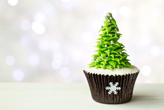 Christmas tree cupcake with snowflake decoration