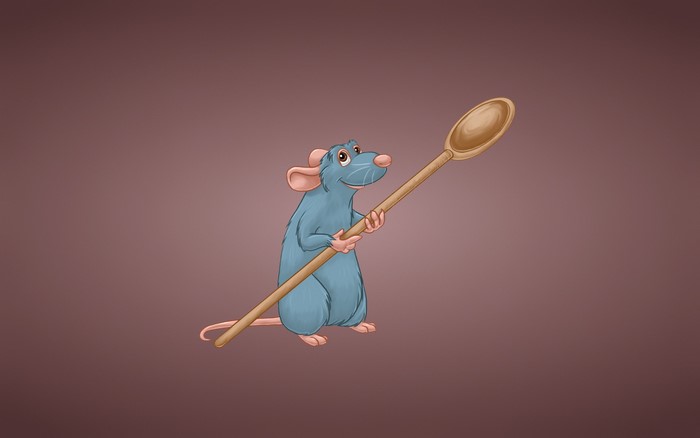 Remy from Ratatouille holding a wooden spoon