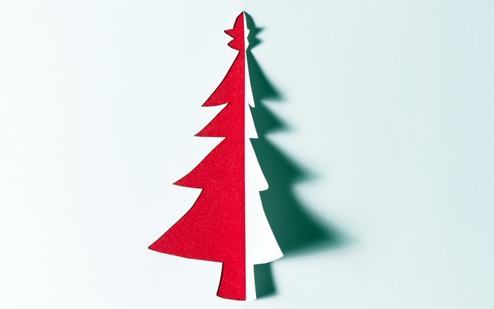 Red and white Christmas tree cutout