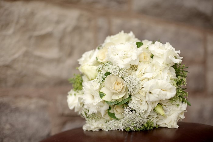 White wedding bouquet with roses and hydrangeas