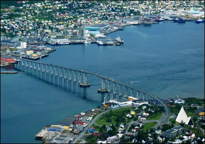 Tromsø Bridge and Cityscape from Above