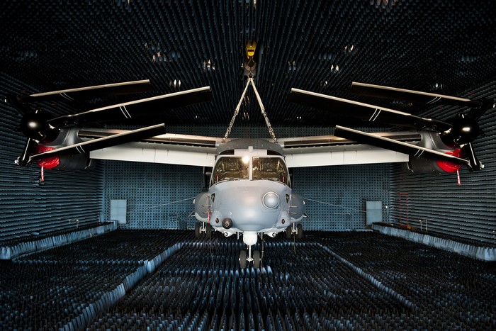 CV-22 Osprey aircraft in an anechoic chamber