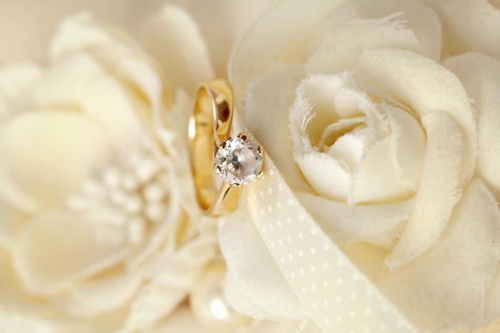 Wedding Rings on Fabric Flowers