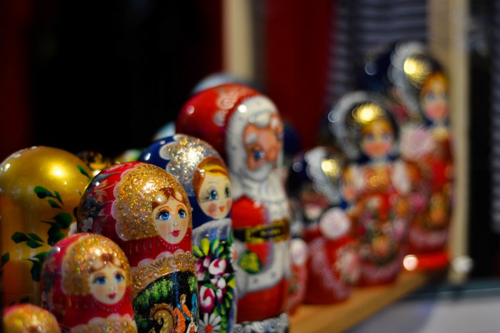 4K Closeup of Matryoshka Dolls Souvenir