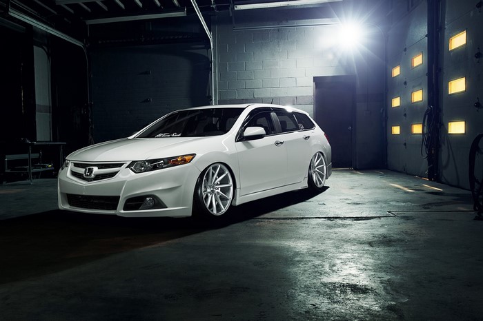 White Acura TSX Wagon in Garage