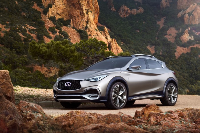 Infiniti QX30 concept car in a rocky landscape