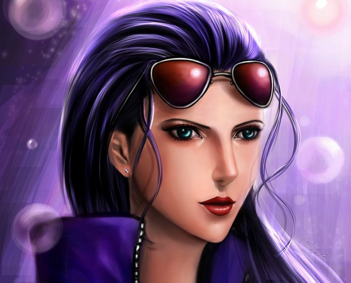 Nico Robin from One Piece wearing sunglasses