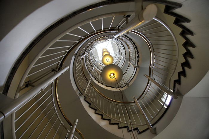Spiral Staircase with Hanging Lights