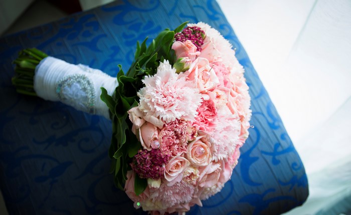 Pink and Red Carnation and Rose Wedding Bouquet