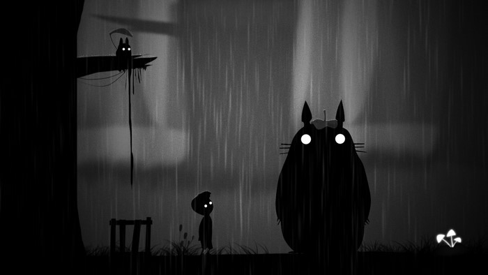 Boy and Totoro in the rain