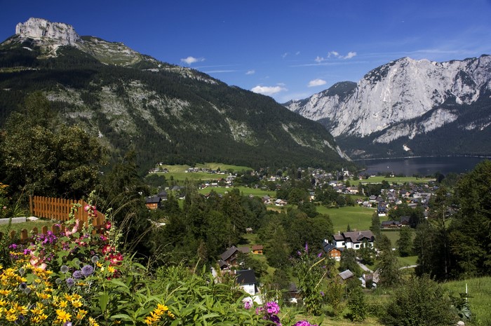 Altaussee, Styria, Austria with Mountains and Houses