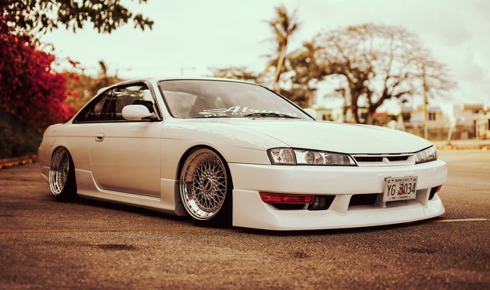 White Nissan Silvia S14 Stance