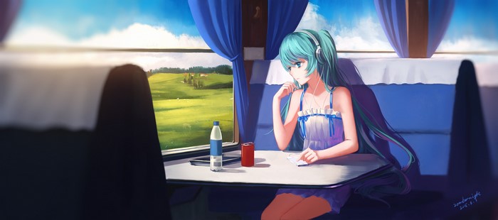 Hatsune Miku from Vocaloid on a Train