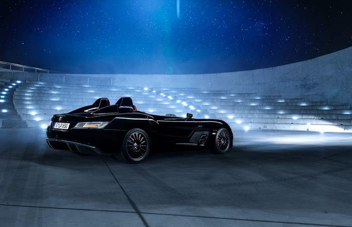 Black Mercedes-Benz SLR Stirling Moss Roadster at Night