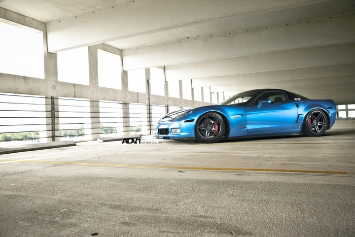 Light Blue Adv1wheels Corvette Z06 in Parking Garage