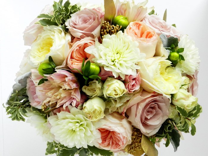Bouquet of Roses, Ranunculus, and Dahlias