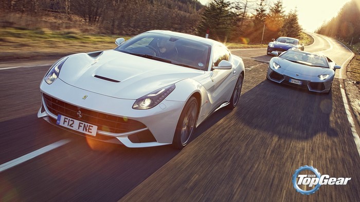 Ferrari F12 Berlinetta, Lamborghini Aventador, Aston Martin Vanquish on Road