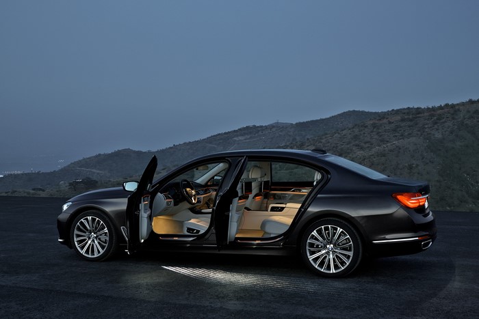 Black BMW 750Li xDrive with doors open