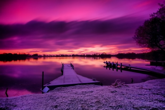 Purple Sunrise over Lake with Docks