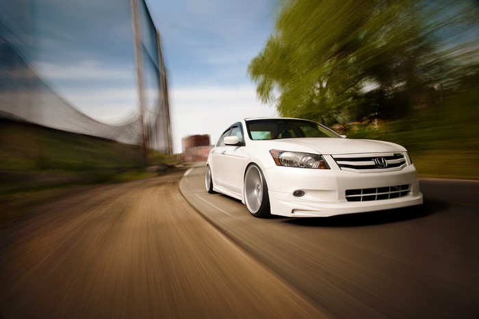 White Honda Accord Vossen V6 on a road