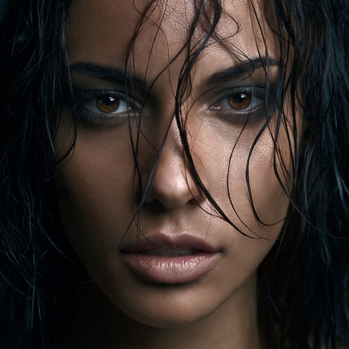 Close-up of a woman with wet hair