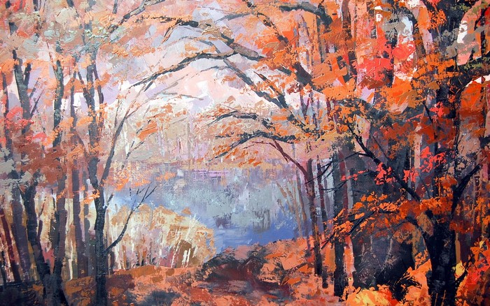 Autumn forest path with colorful trees