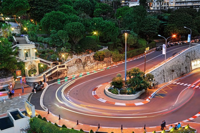Monaco street circuit with light trails
