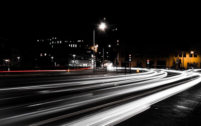 Light trails on a city street at night
