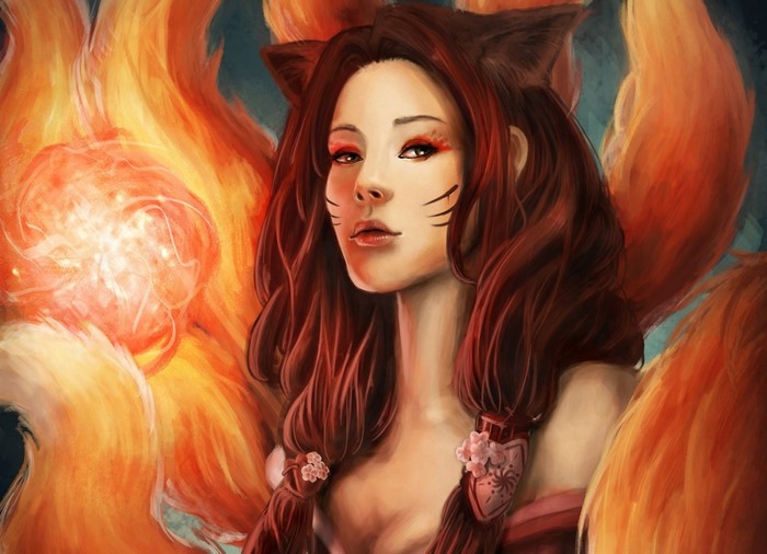 Ahri from League of Legends with fox tails